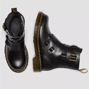 Dr Martens Blake ii Black Leather Boots with Gold Buckle Like New